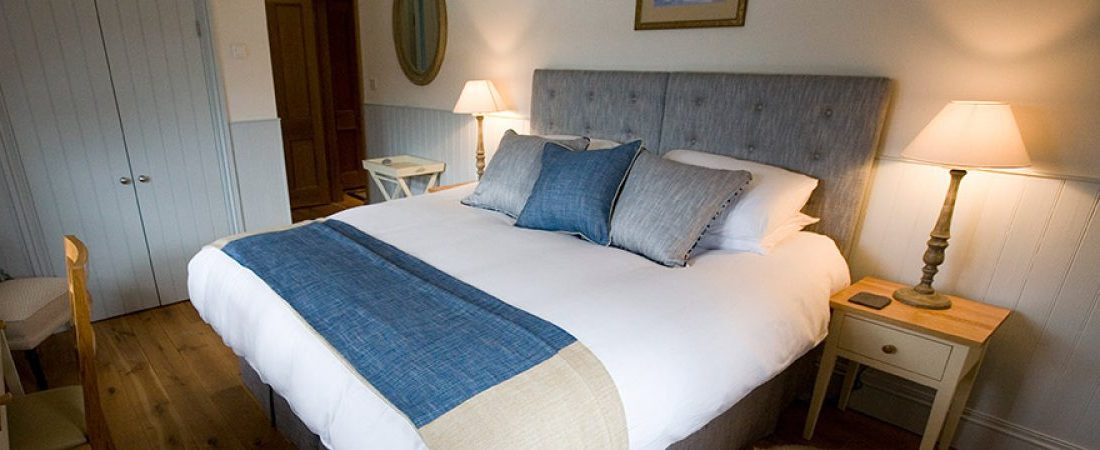 Bedroom overlooking sea, luxury Shieldaig holiday home, Scotland