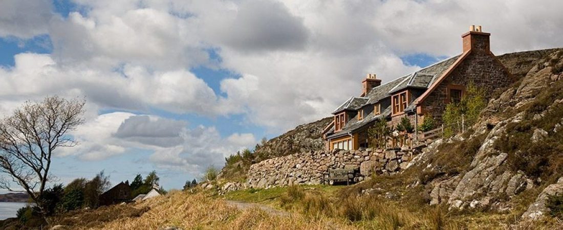 Luxury Torridon stone holiday house overlooking Loch Shieldaig, Scotland